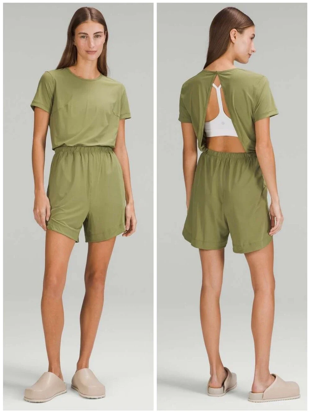 Lululemon Olive Green Lightweight High Neck Open Back Romper